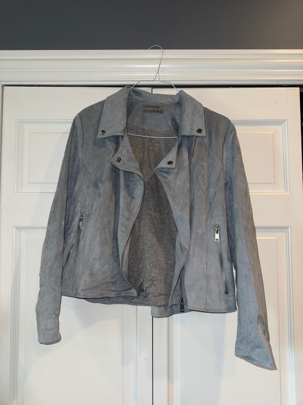 bagatelle Light Gray Suede Moto Jacket